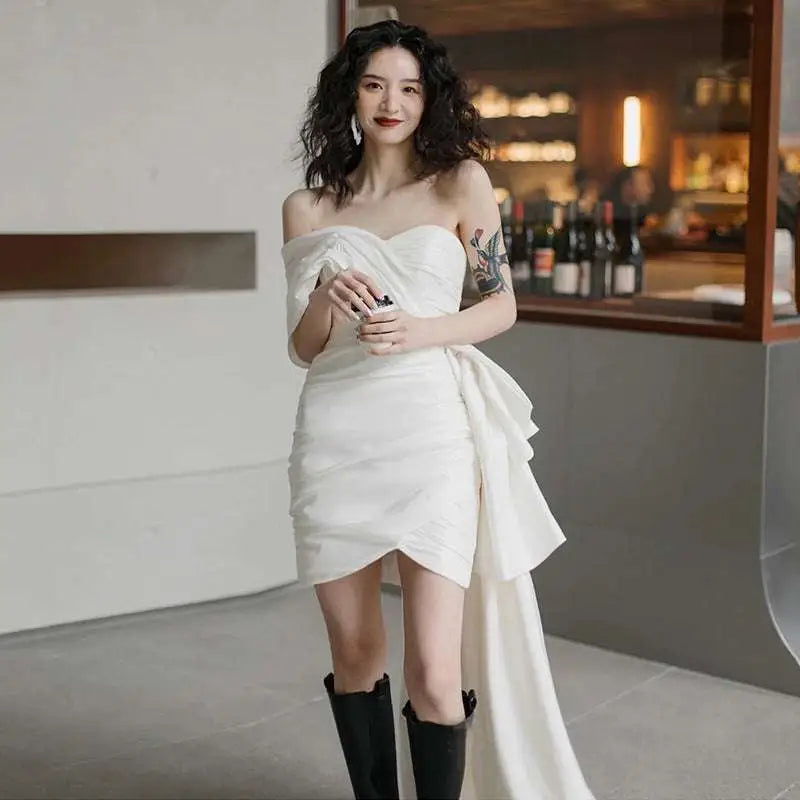 Light Wedding Gown Short Women White Mini Dress