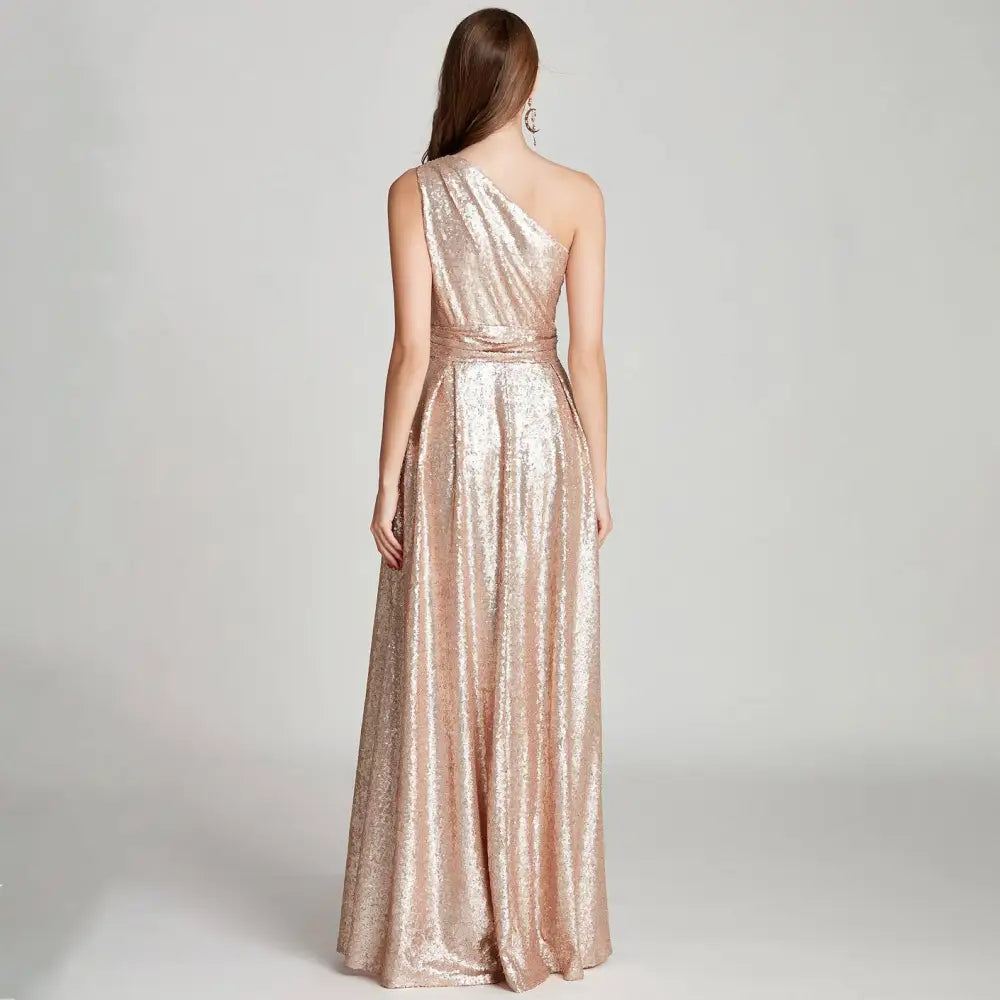Rose Gold Sequined One Shoulder Large Bridesmaid Dress