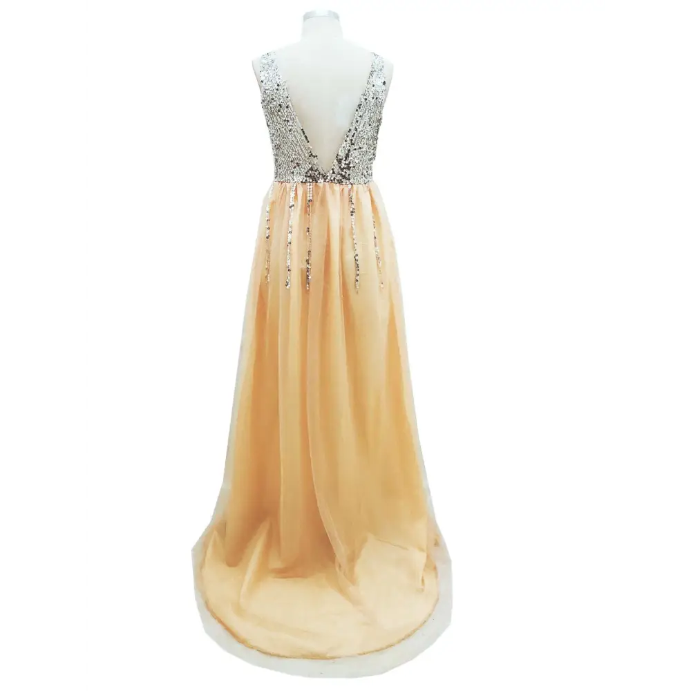 V-neck Sequined Floor-length Dovetail Dress