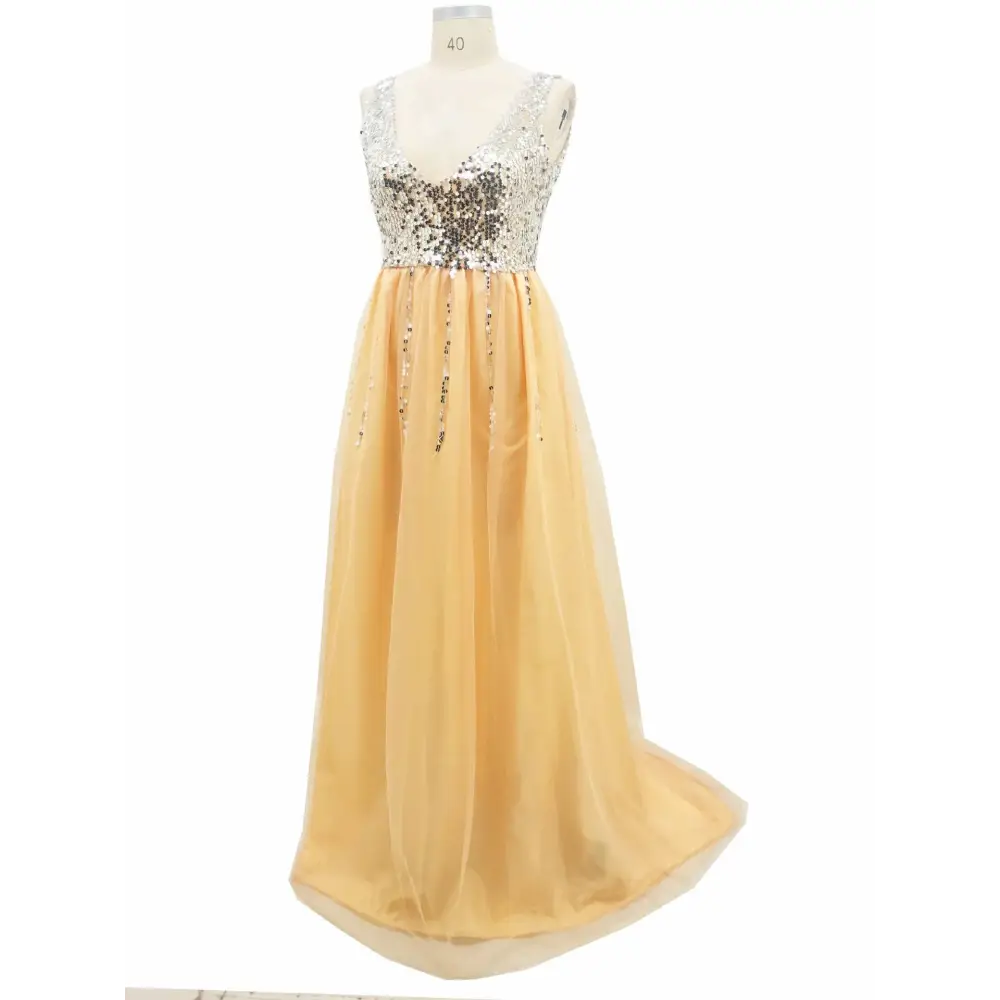 V-neck Sequined Floor-length Dovetail Dress