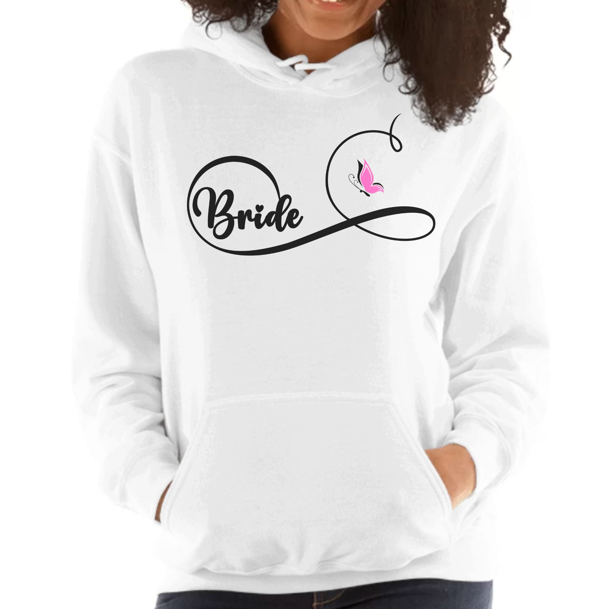 Womens Bridal Graphic Hoodie - Bride Wedding Party Gift Pink Butterfly