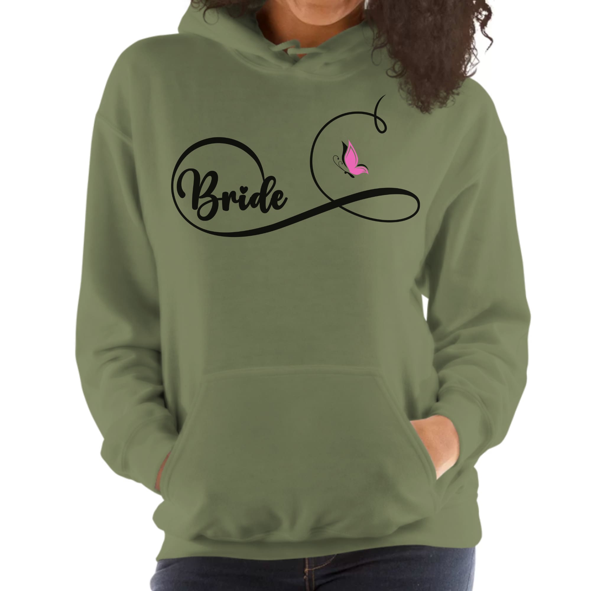 Womens Bridal Graphic Hoodie - Bride Wedding Party Gift Pink Butterfly