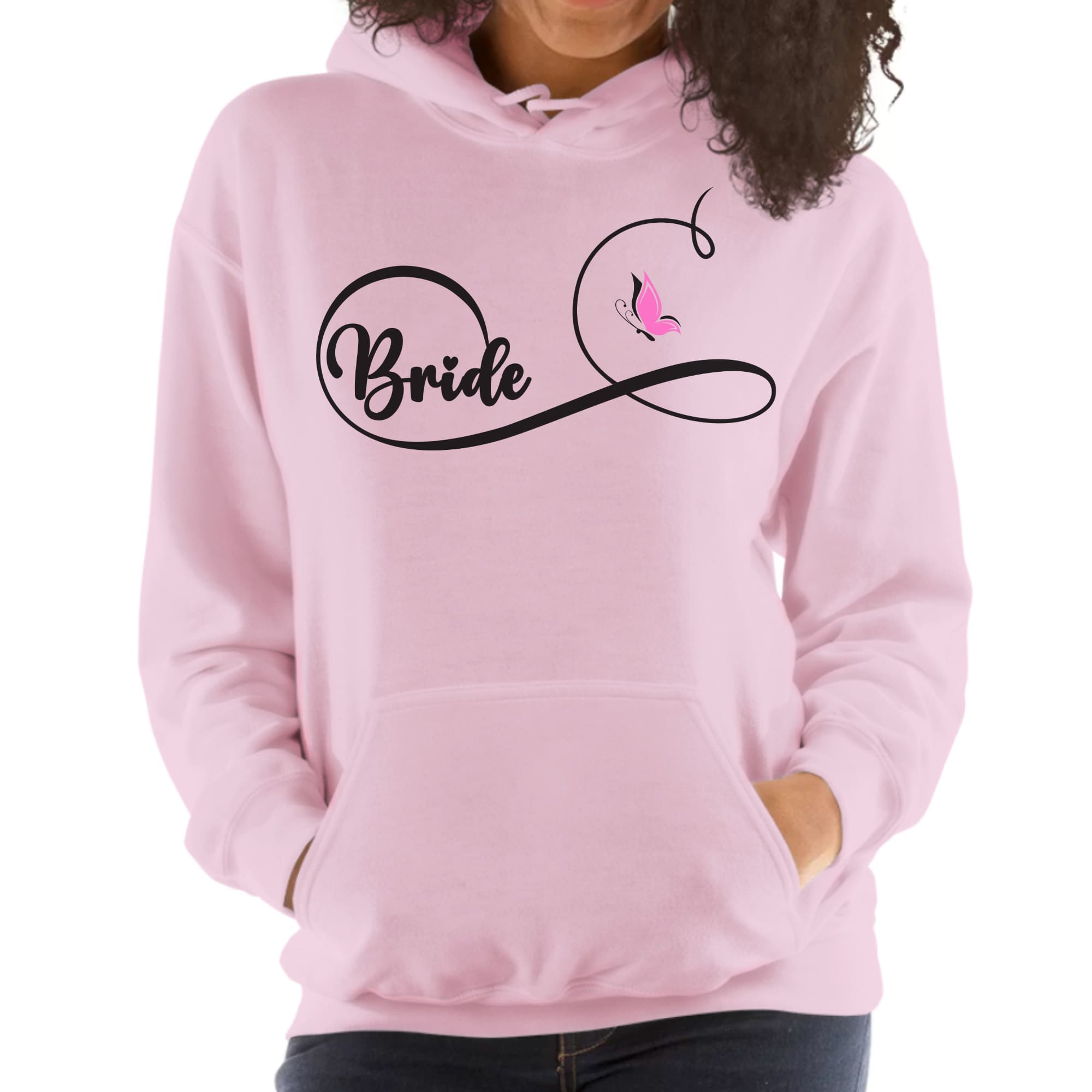 Womens Bridal Graphic Hoodie - Bride Wedding Party Gift Pink Butterfly