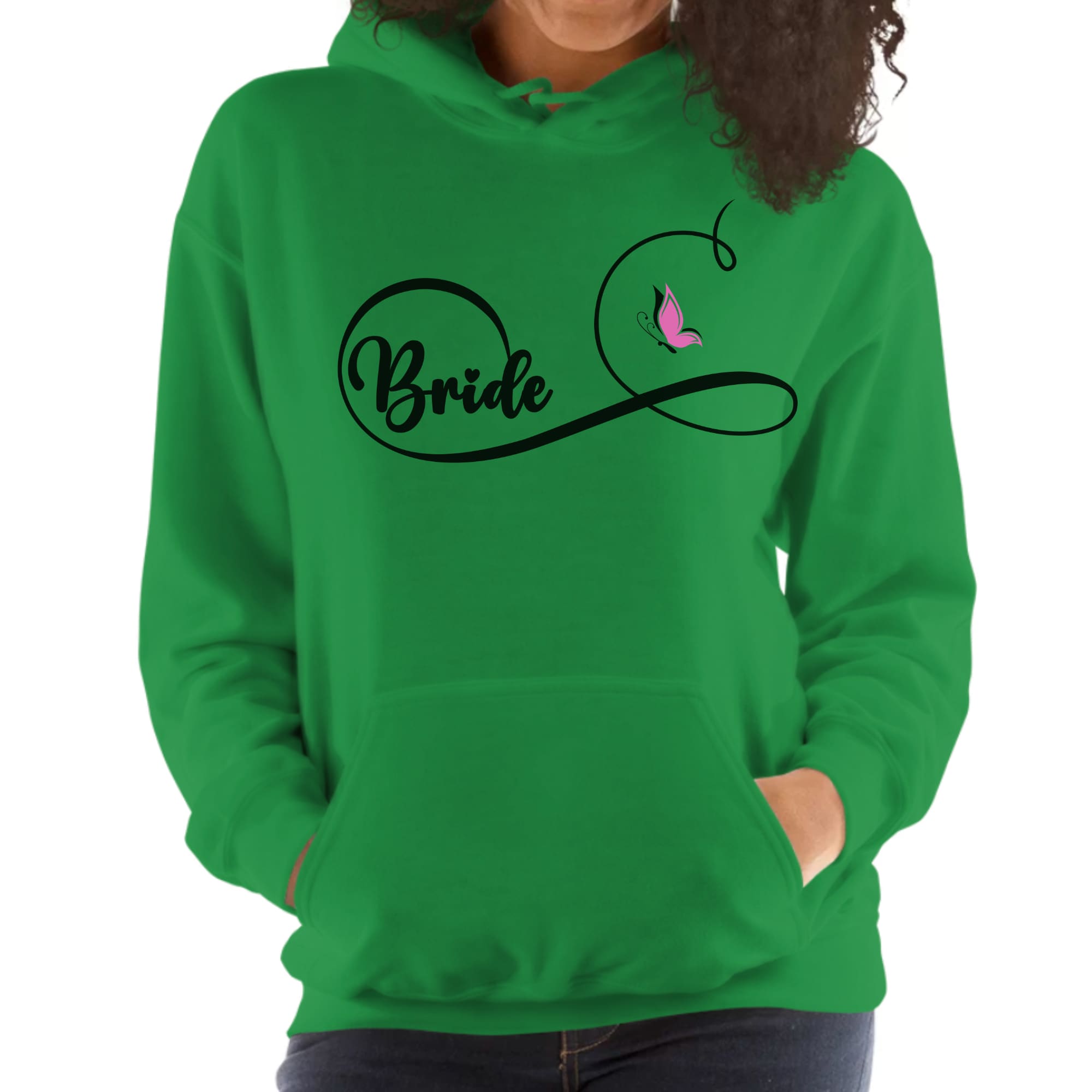 Womens Bridal Graphic Hoodie - Bride Wedding Party Gift Pink Butterfly