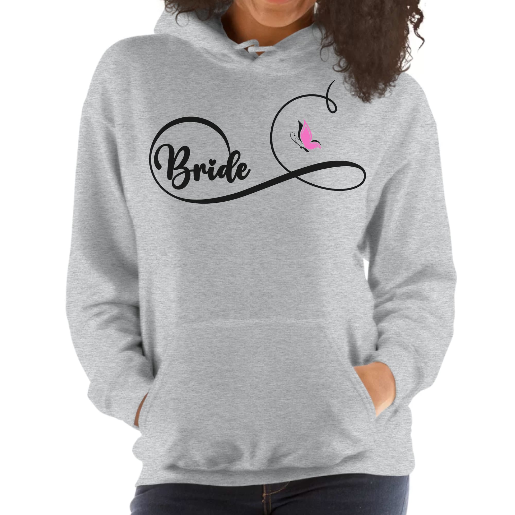 Womens Bridal Graphic Hoodie - Bride Wedding Party Gift Pink Butterfly